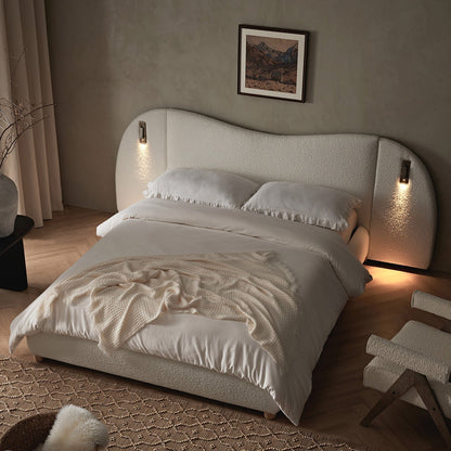 Egerie Extended Headboard Ottoman Bed with Storage, Beige Boucle