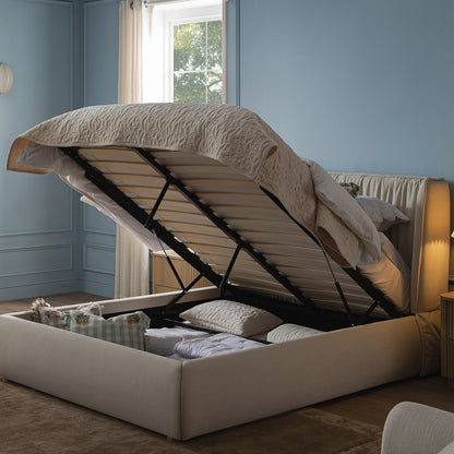 Astrid Ruched Wingback Bed, Ivory Chenille