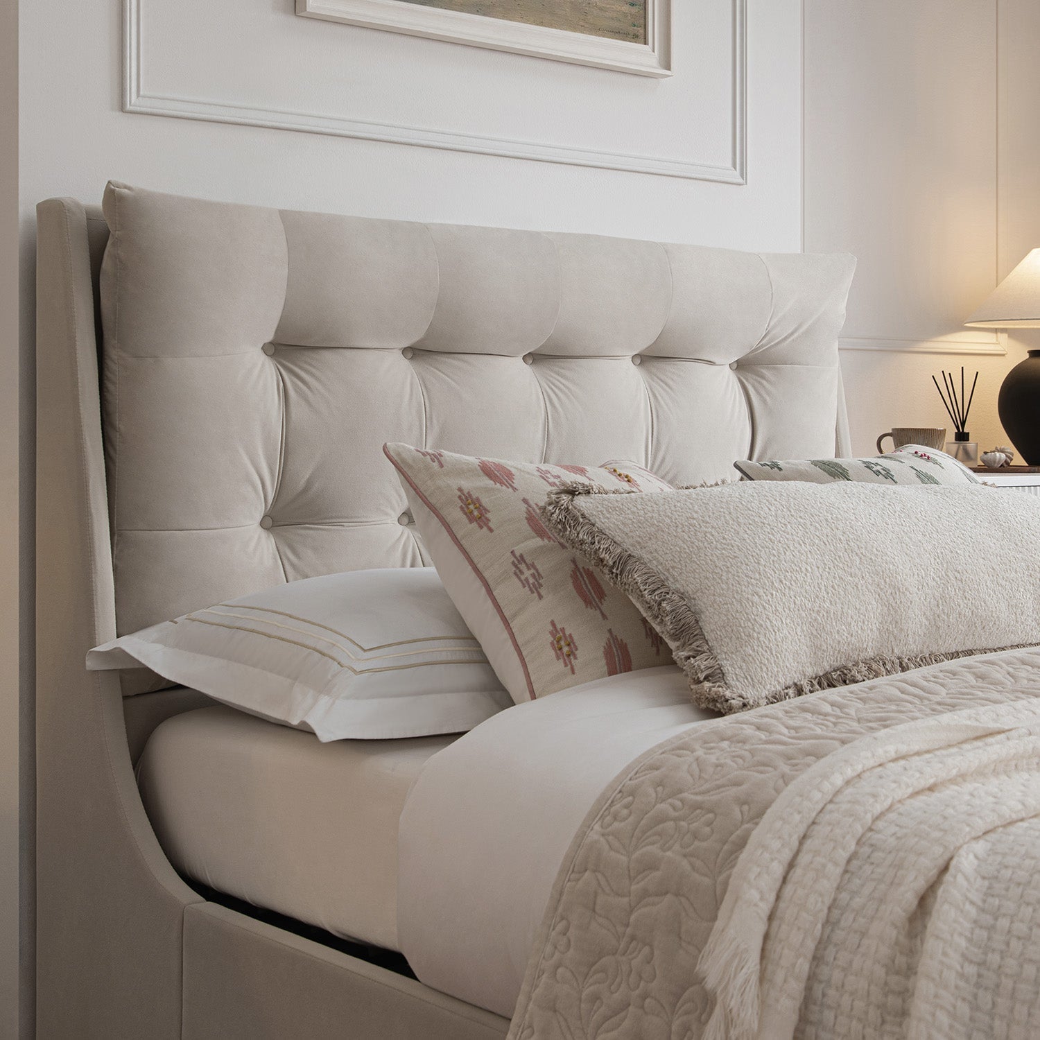 Hadley Champagne Velvet TV Bed with Ottoman Storage