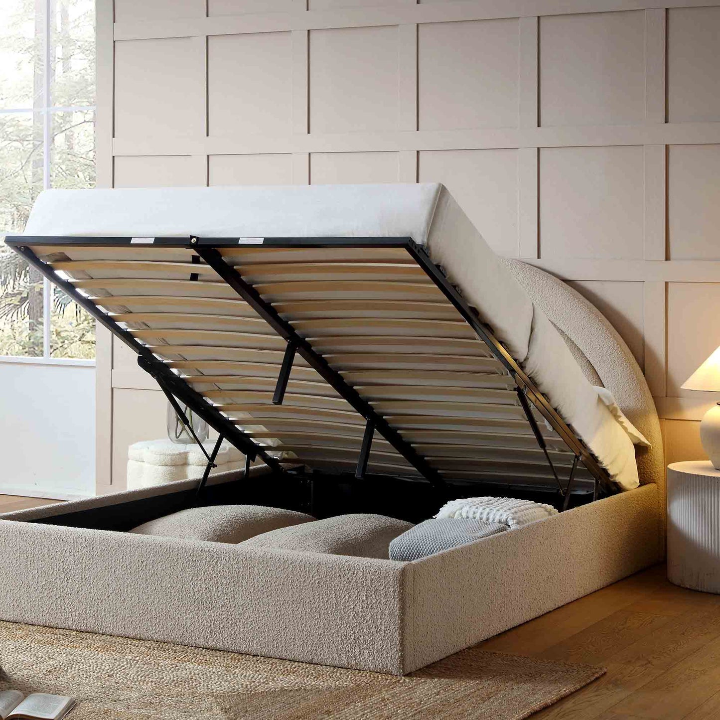 Archer Taupe Boucle Ottoman Bed with Storage
