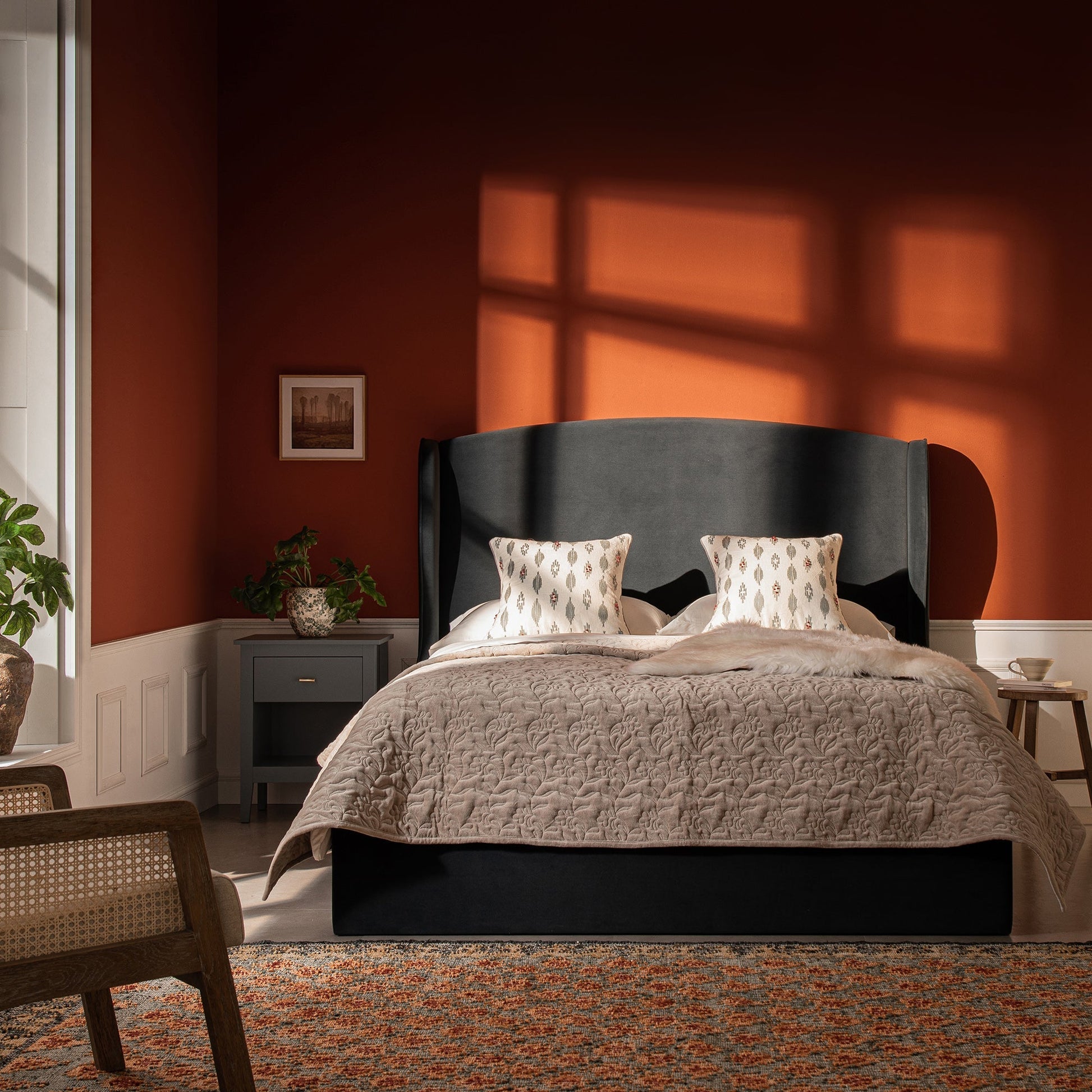 Kimberly Winged Upholstered Bed with Storage, Aegean Blue Velvet