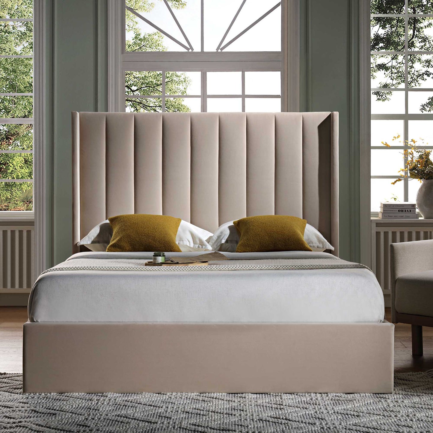 Wilton Champagne Velvet Ottoman Bed with Storage