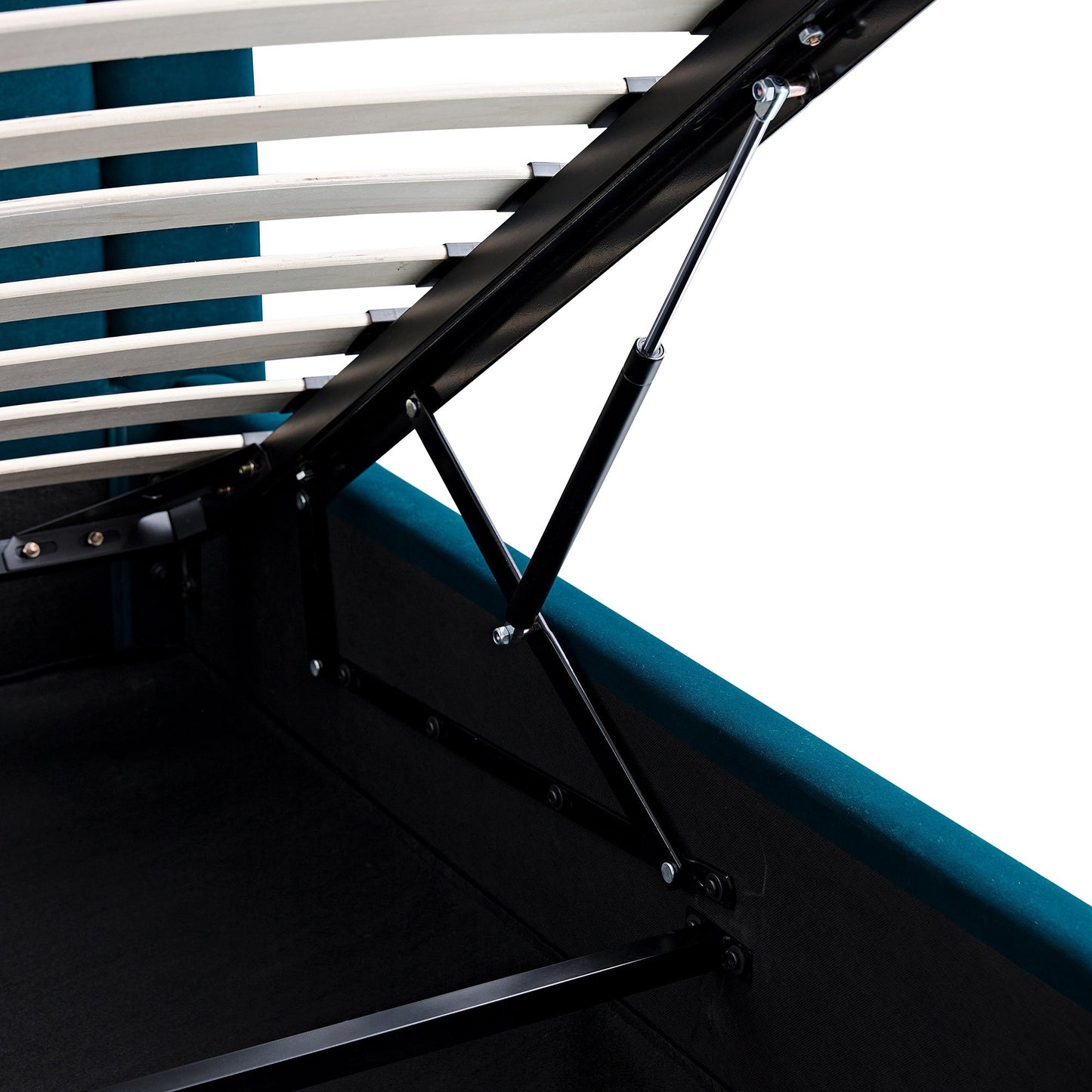 Luella Upholstered Wooden Plinth Base Bed with Storage, Teal Velvet