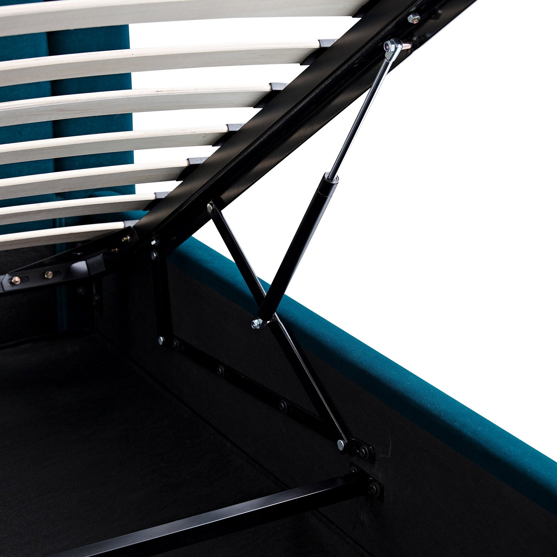 Luella Upholstered Wooden Plinth Base Bed with Storage, Teal Velvet