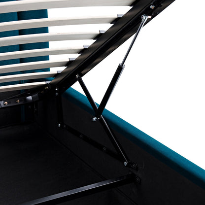 Luella Upholstered Wooden Plinth Base Bed with Storage, Teal Velvet
