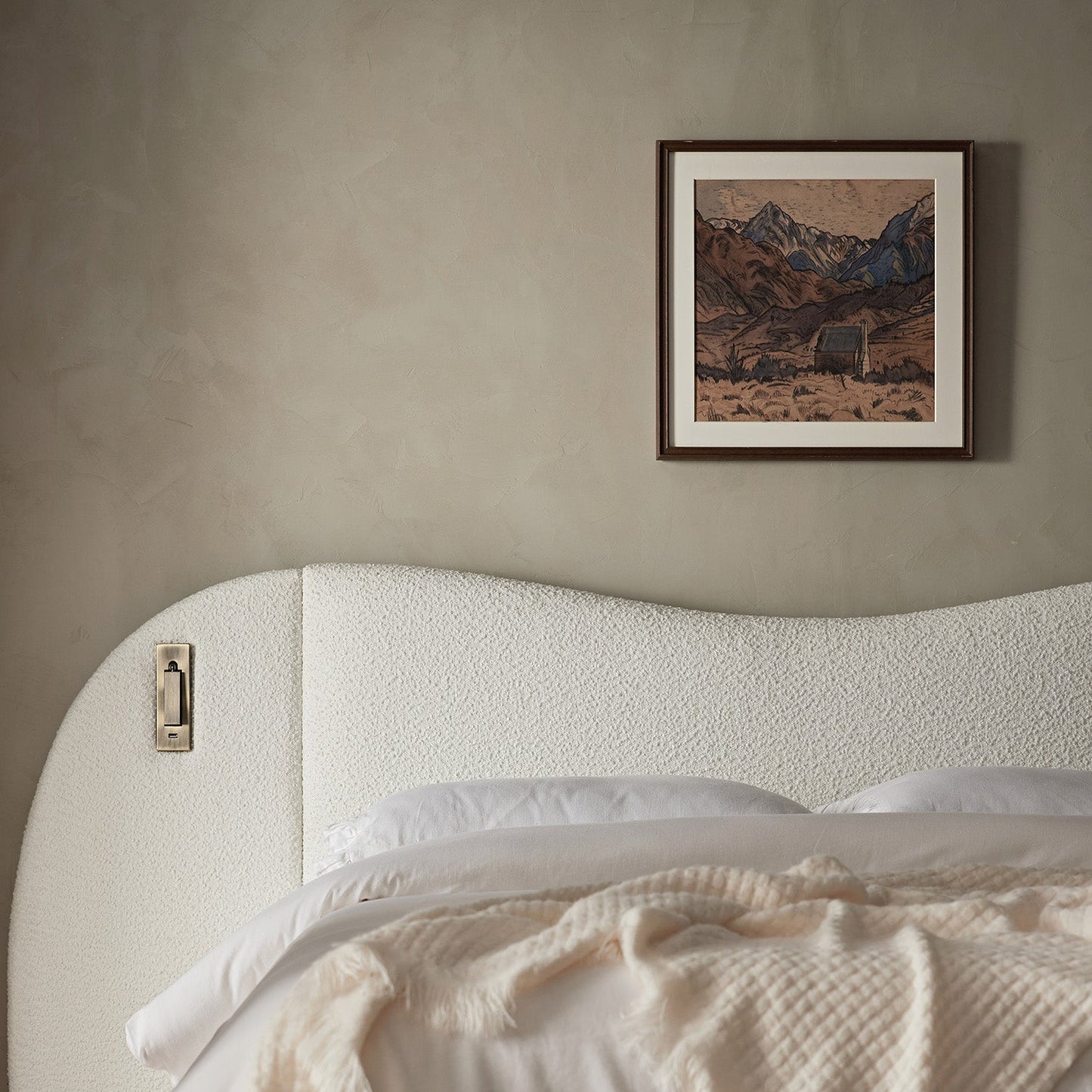 Egerie Extended Headboard Ottoman Bed with Storage, Beige Boucle