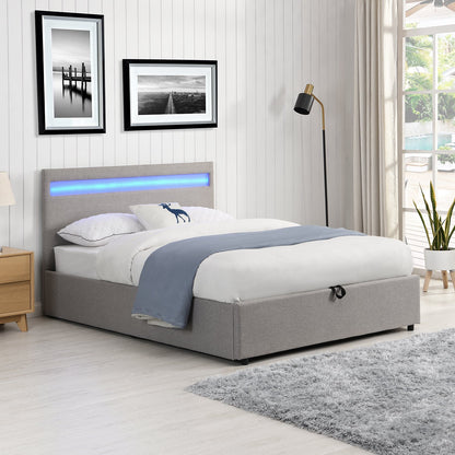 Pimlico End Opening Ottoman Bed with Storage Frame with Multi-colour LED Headboard (Grey Fabric)