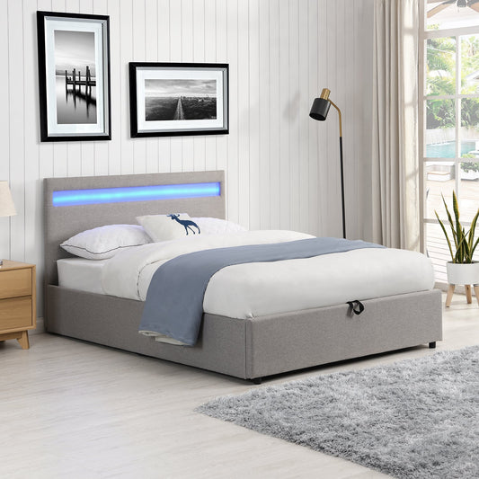 Pimlico End Opening Ottoman Bed with Storage Frame with Multi-colour LED Headboard (Grey Fabric)
