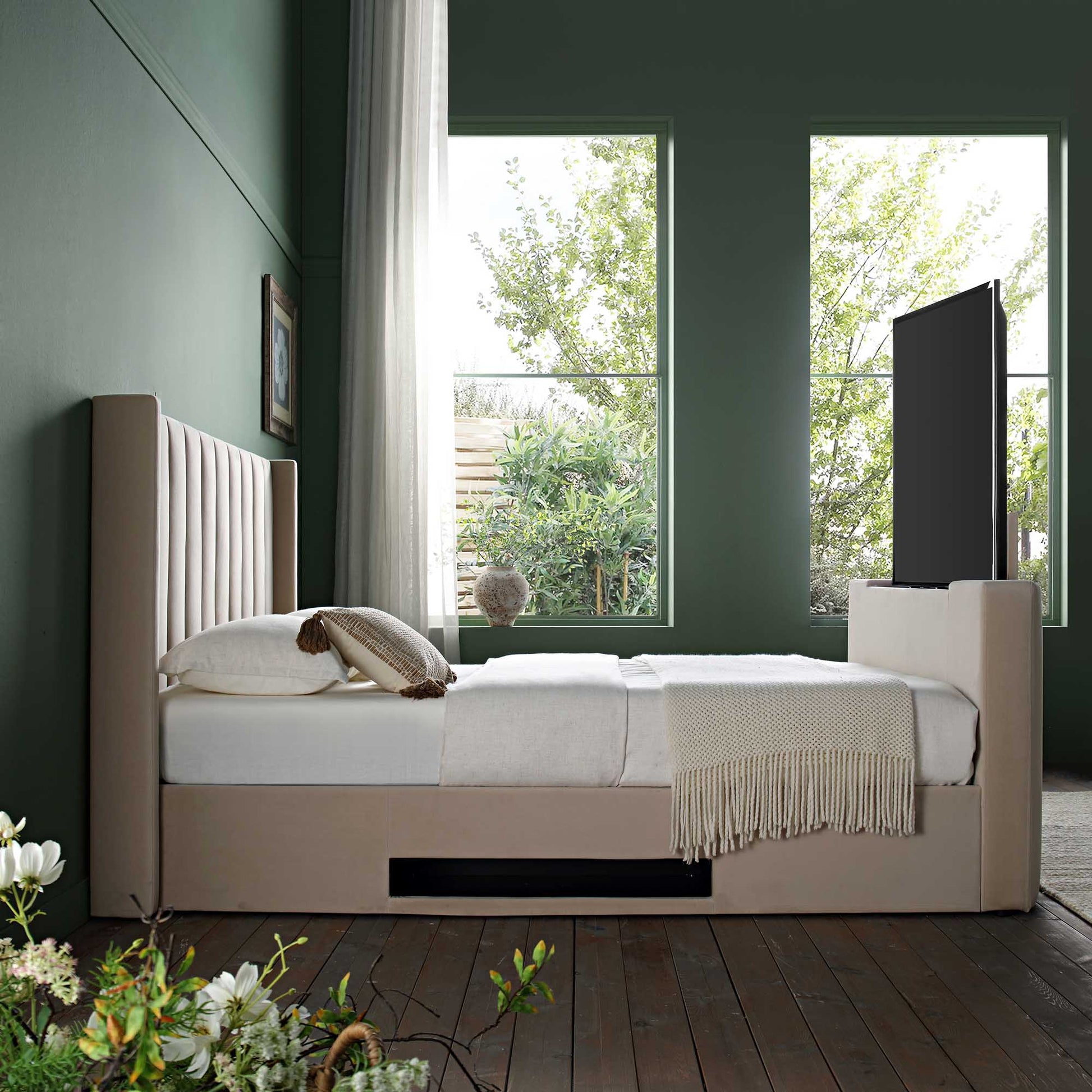 Wilton Champagne Velvet TV Bed with Ottoman Storage