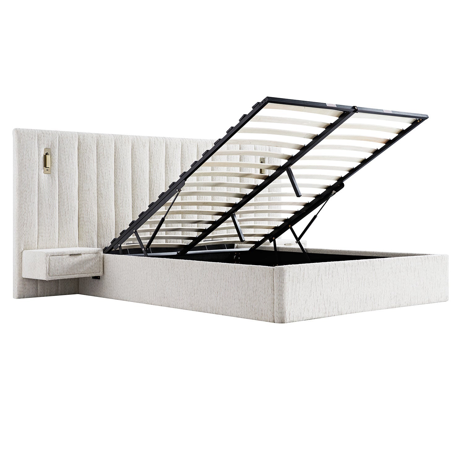 Tremezzo Oversized Ottoman Bed with Storage, Beige Textured Fabric