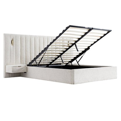 Tremezzo Oversized Ottoman Bed with Storage, Beige Textured Fabric