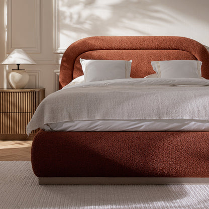 Luella Upholstered Wooden Plinth Base Bed with Storage, Rust Boucle