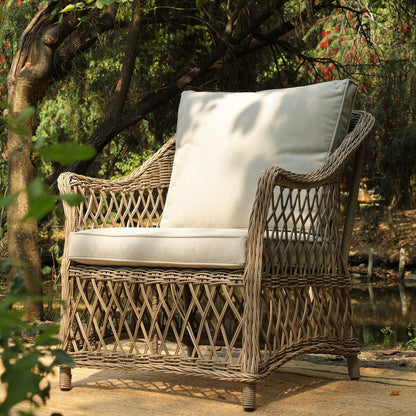 Willowbrook Lattice Weave Rattan 5-Seater Outdoor Sofa Set with Rising Table, Natural
