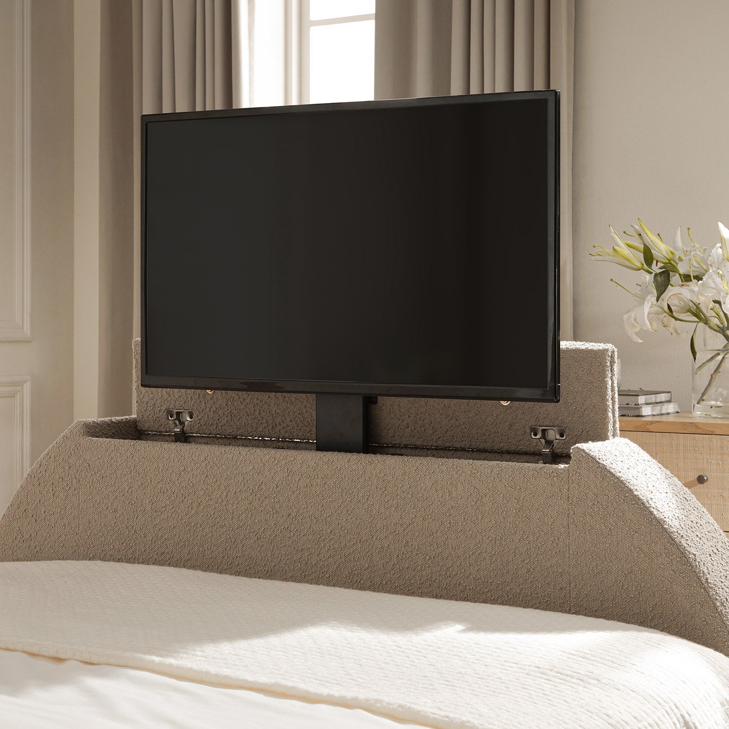 Archer Taupe Boucle TV Bed with Ottoman Storage