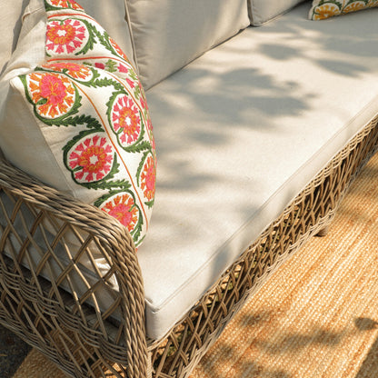 Willowbrook Lattice Weave Rattan 5-Seater Outdoor Sofa Set with Rising Table, Natural