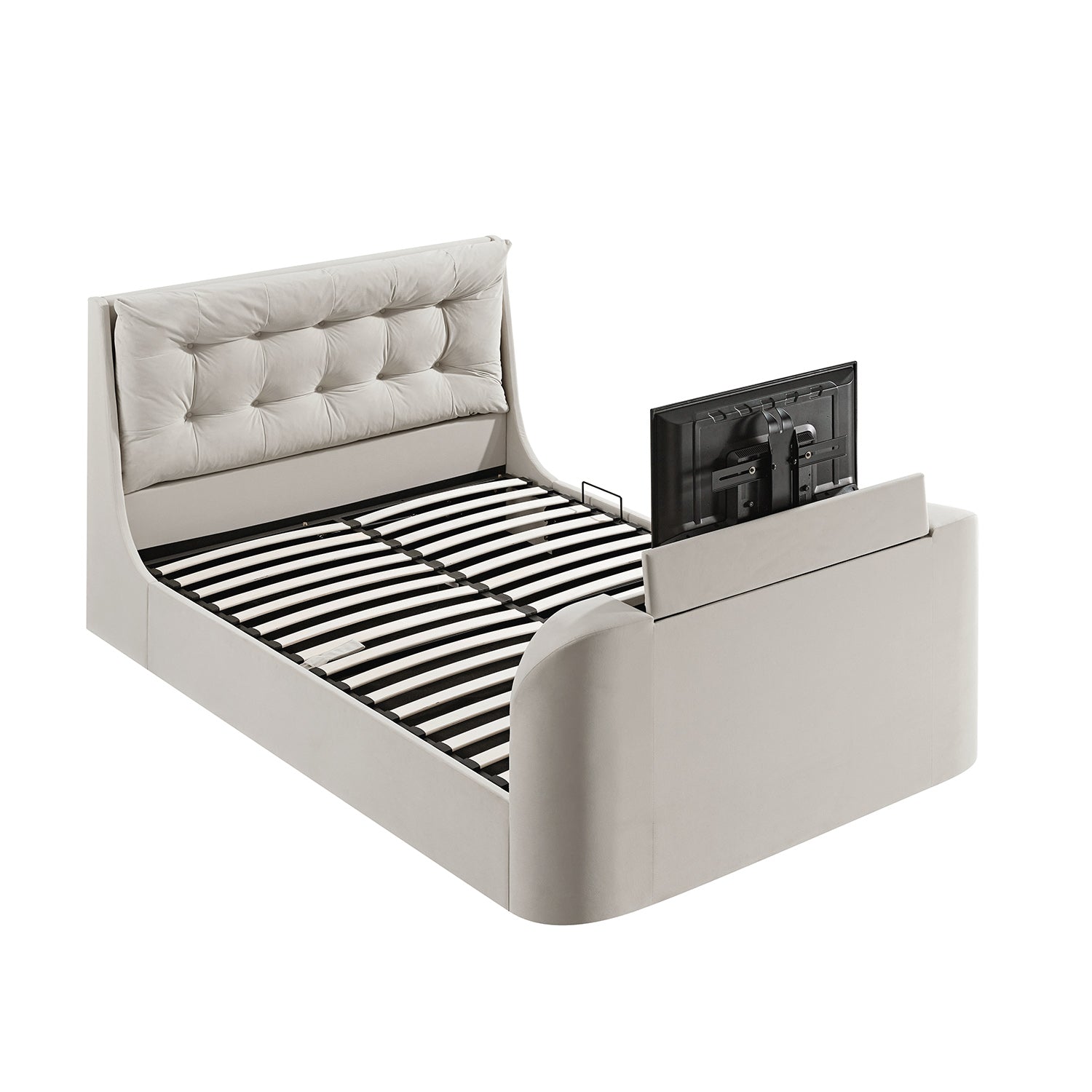 Hadley Champagne Velvet TV Bed with Ottoman Storage