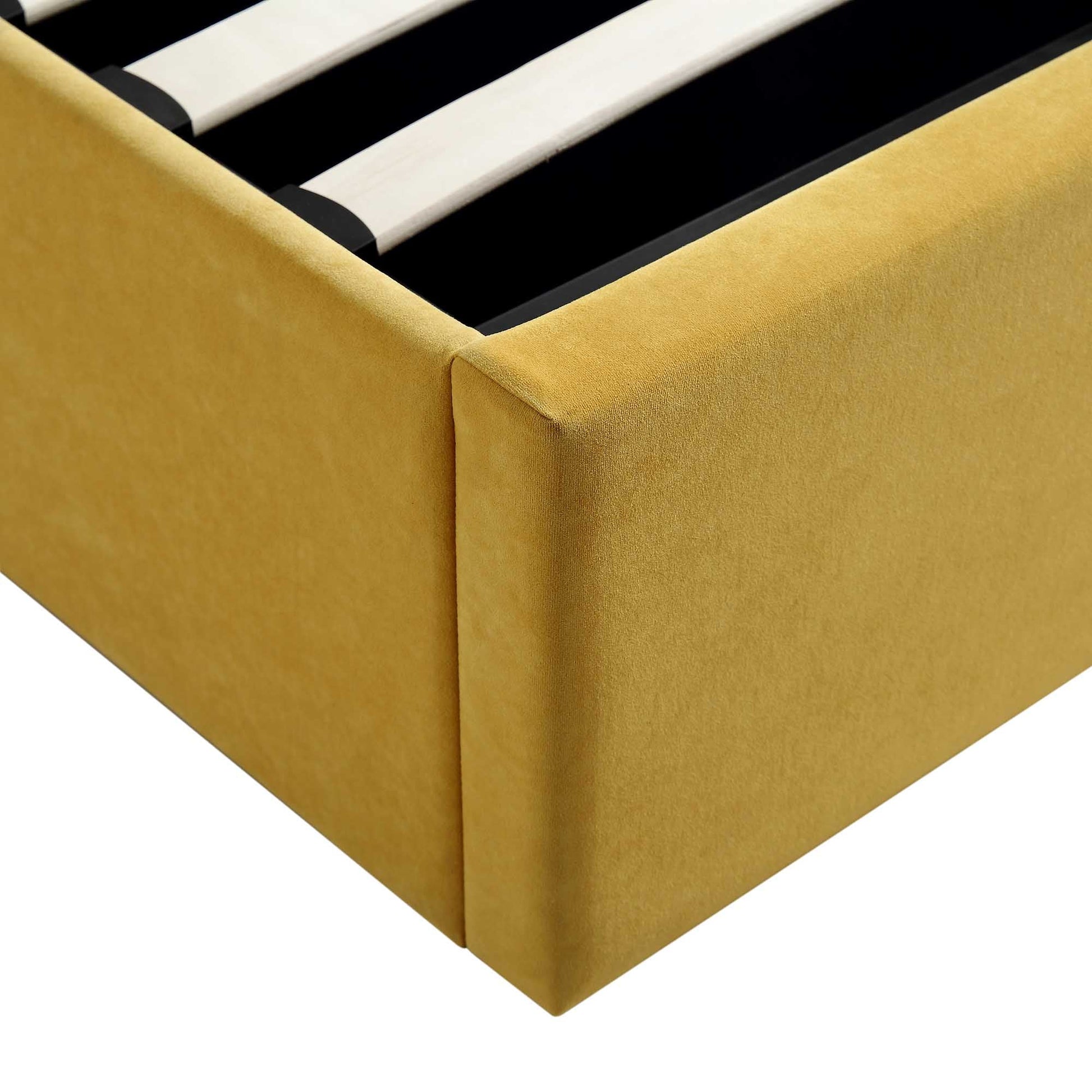 Archer Mustard Yellow Velvet Ottoman Bed with Storage