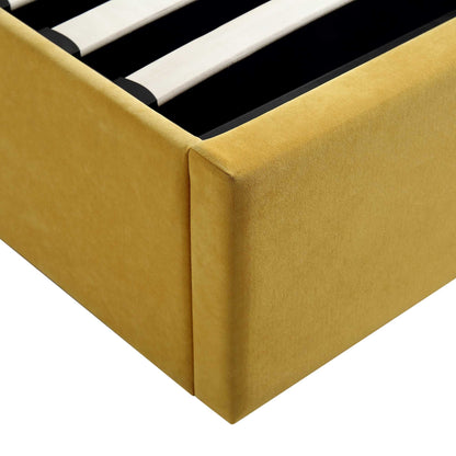 Archer Mustard Yellow Velvet Ottoman Bed with Storage
