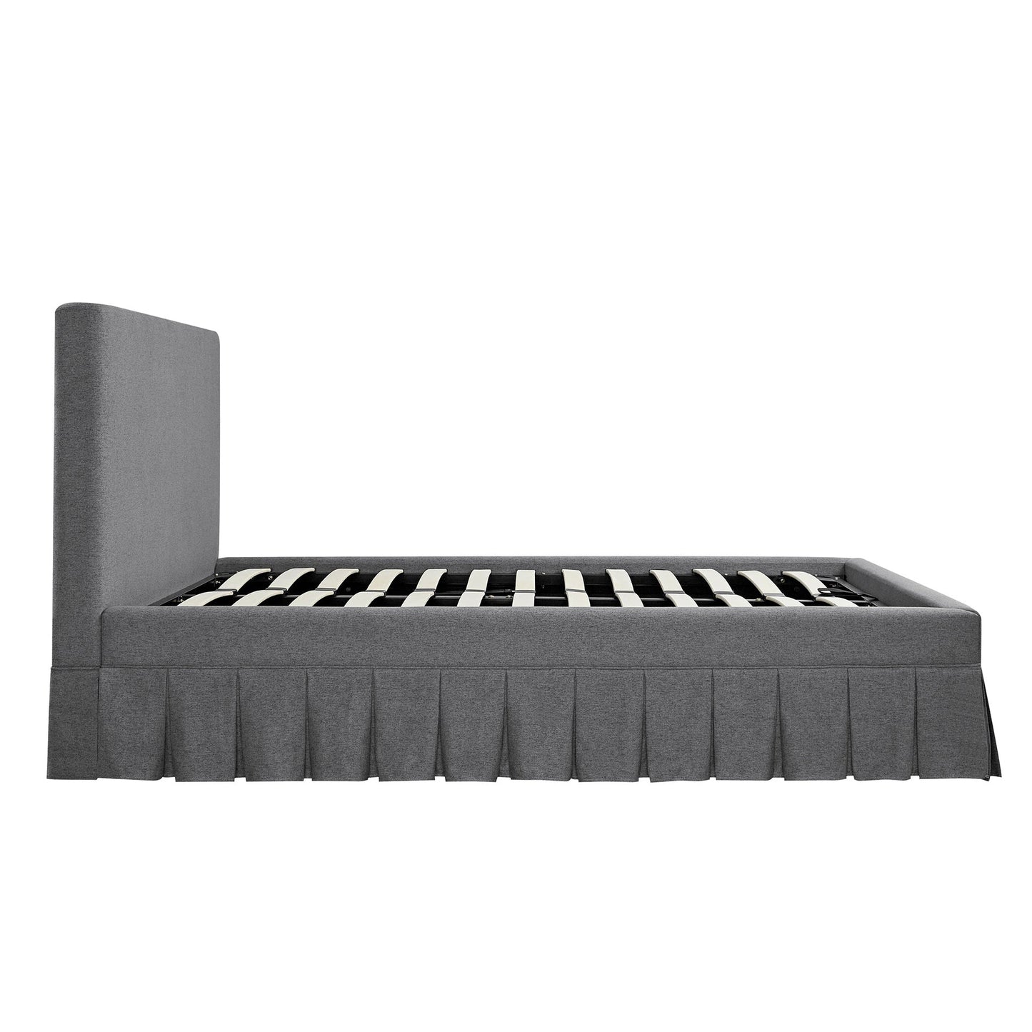 Egerton Box-Pleat Ottoman Bed with Storage, Charcoal Brushed Fabric