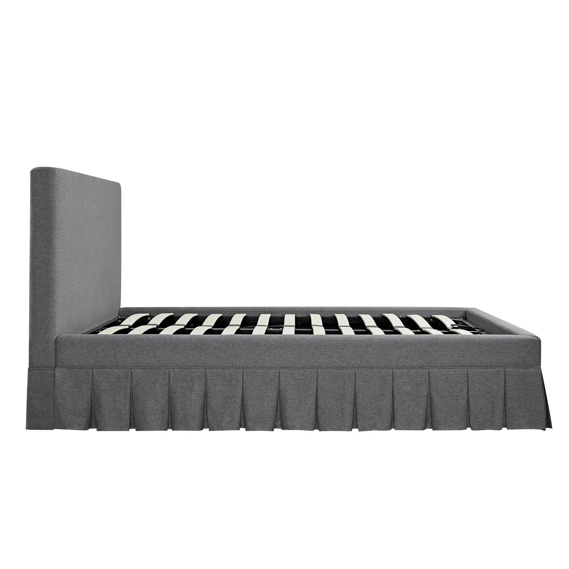 Egerton Box-Pleat Ottoman Bed with Storage, Charcoal Brushed Fabric