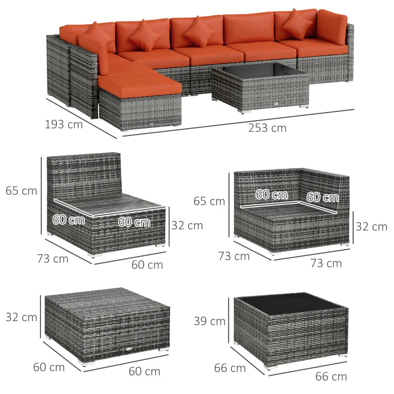 Eight-Piece Rattan Outdoor Sofa Set - Orange/Grey