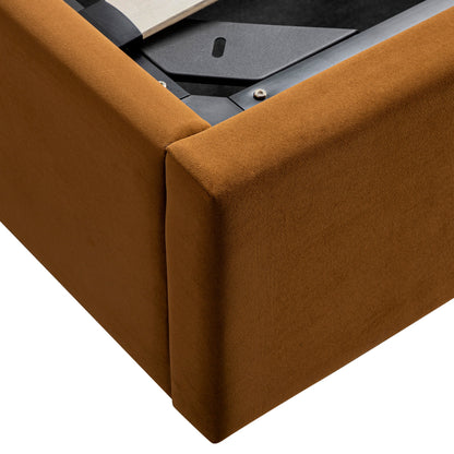 Kimberly Winged Upholstered Bed with Storage, Cinnamon Velvet