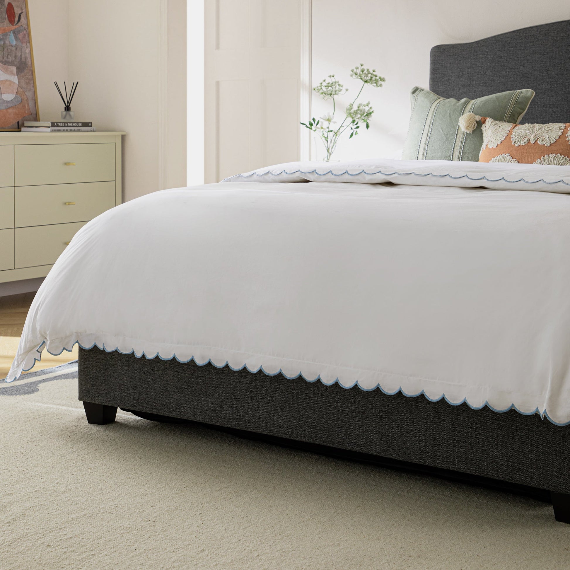 Chilworth Upholstered Ottoman Bed with Storage, Dark Grey Weave Fabric