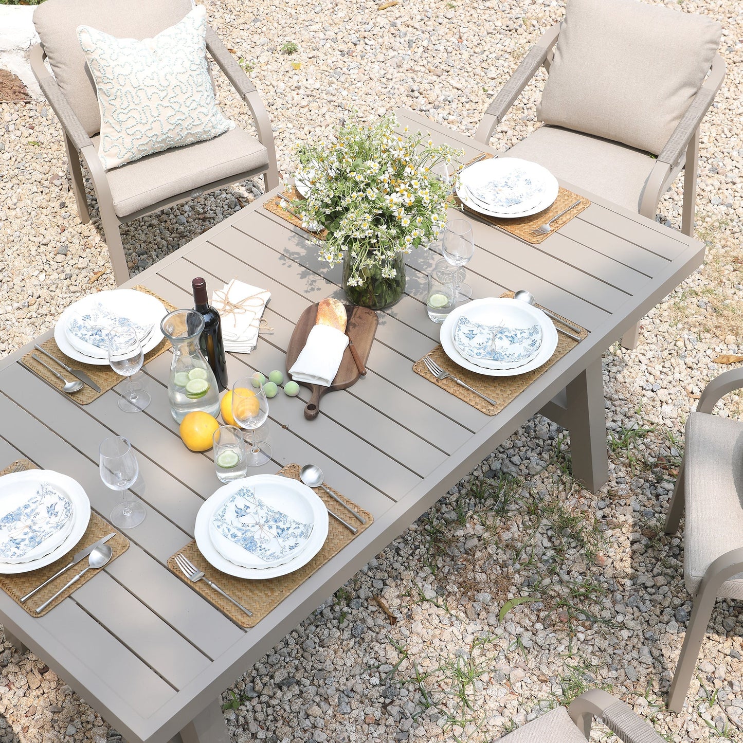 Manresa Rope 6-Seater Rectangular Garden Dining Set, Taupe and Beige