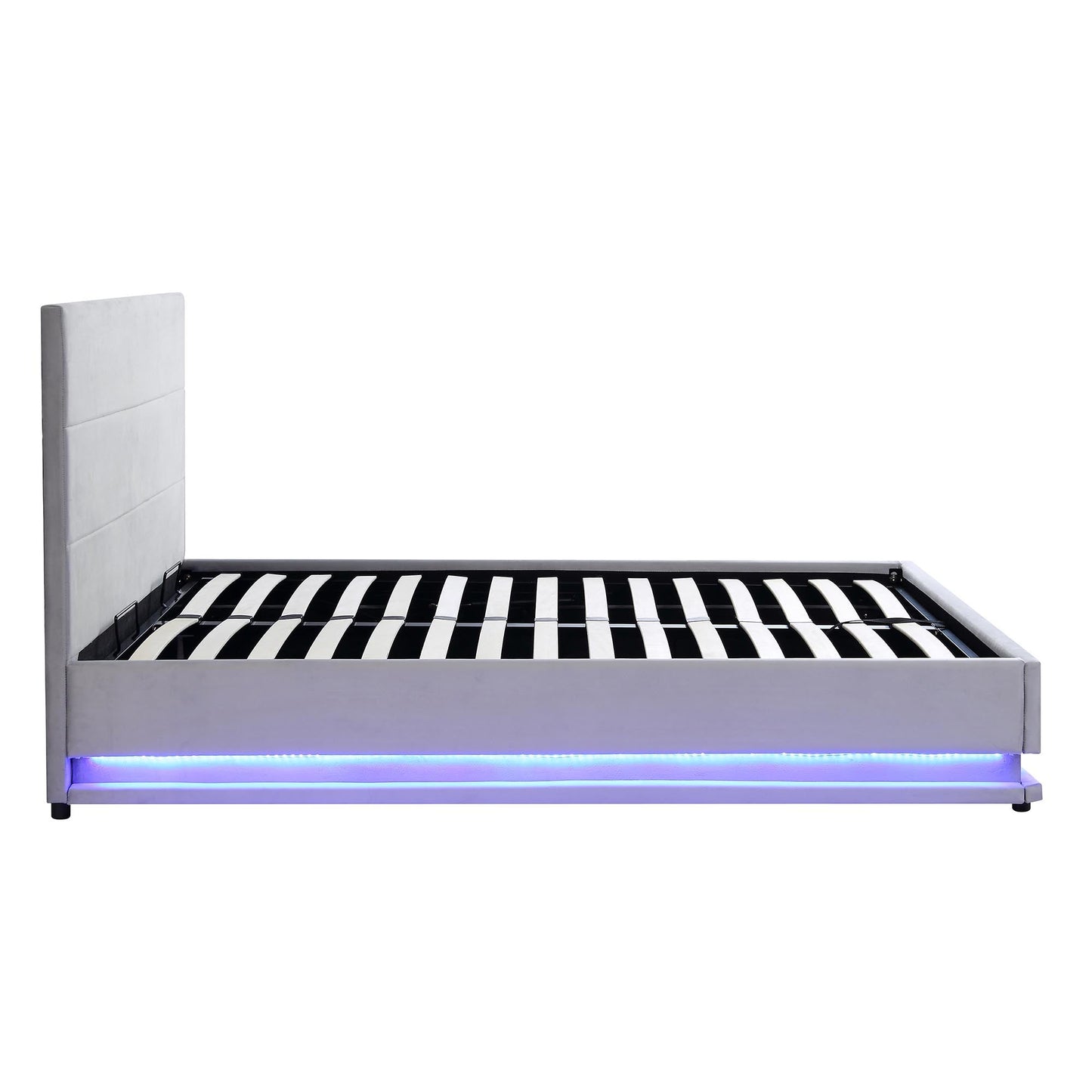 Buxton End Opening Ottoman Bed with Storage Frame with Multi-colour LED Light Strip (Light Grey Velvet)