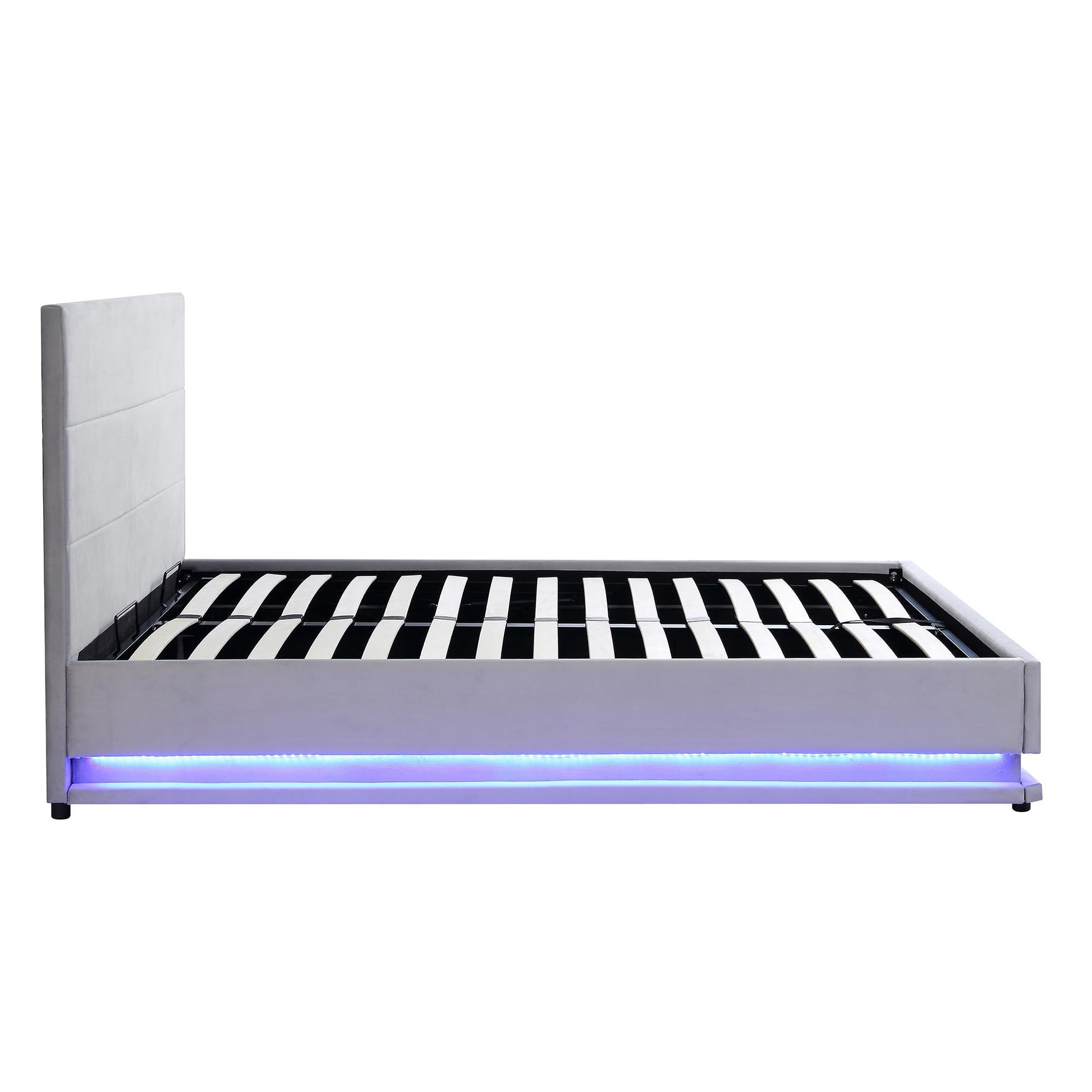 Buxton End Opening Ottoman Bed with Storage Frame with Multi-colour LED Light Strip (Light Grey Velvet)
