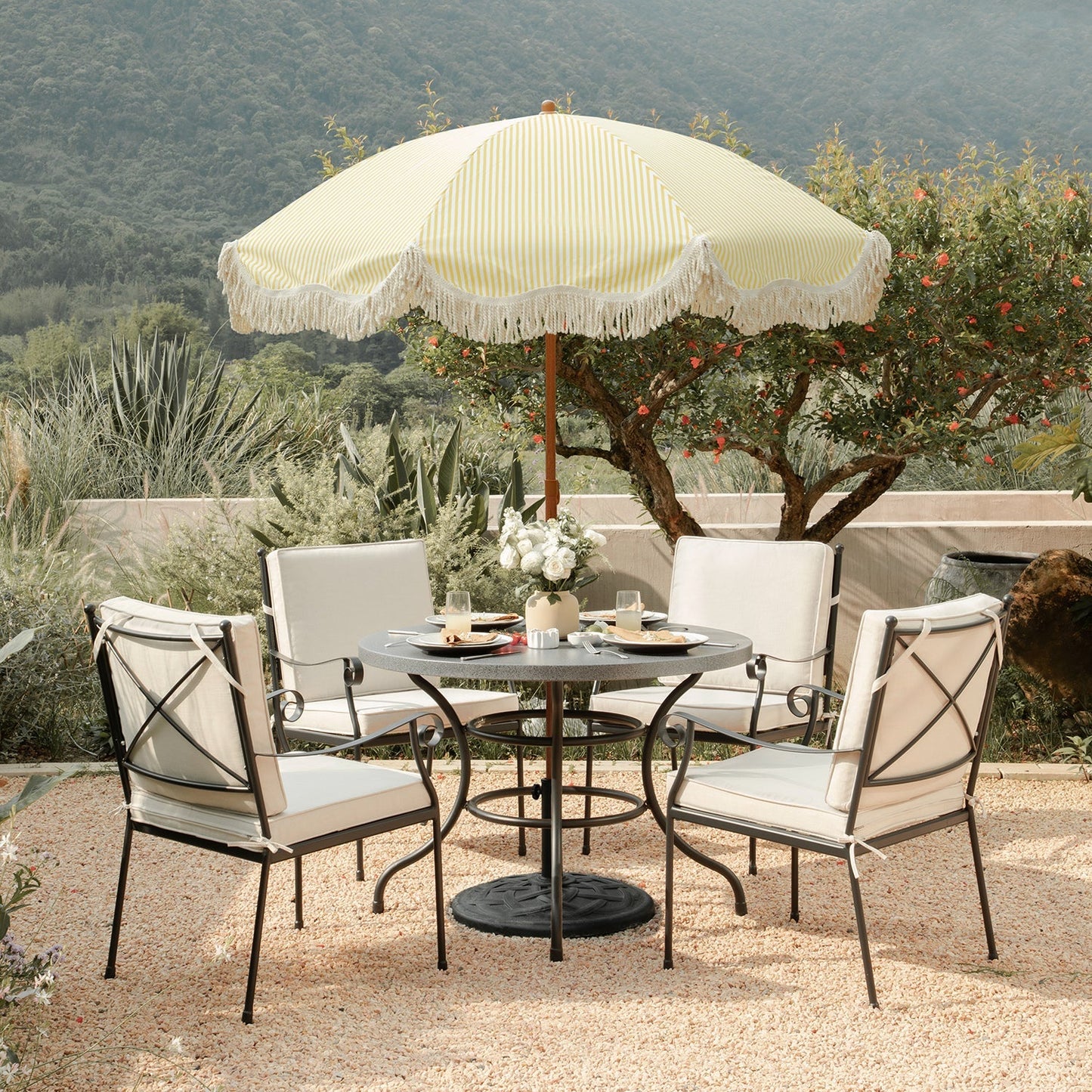 Haymes Indoor and Outdoor Metal 4-Seater Round Dining Set, Beige
