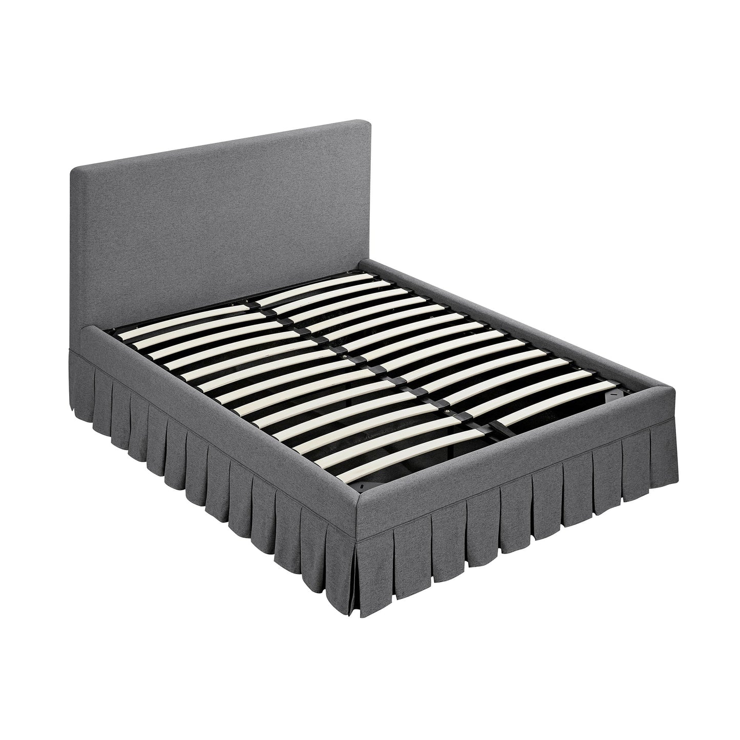 Egerton Box-Pleat Ottoman Bed with Storage, Charcoal Brushed Fabric
