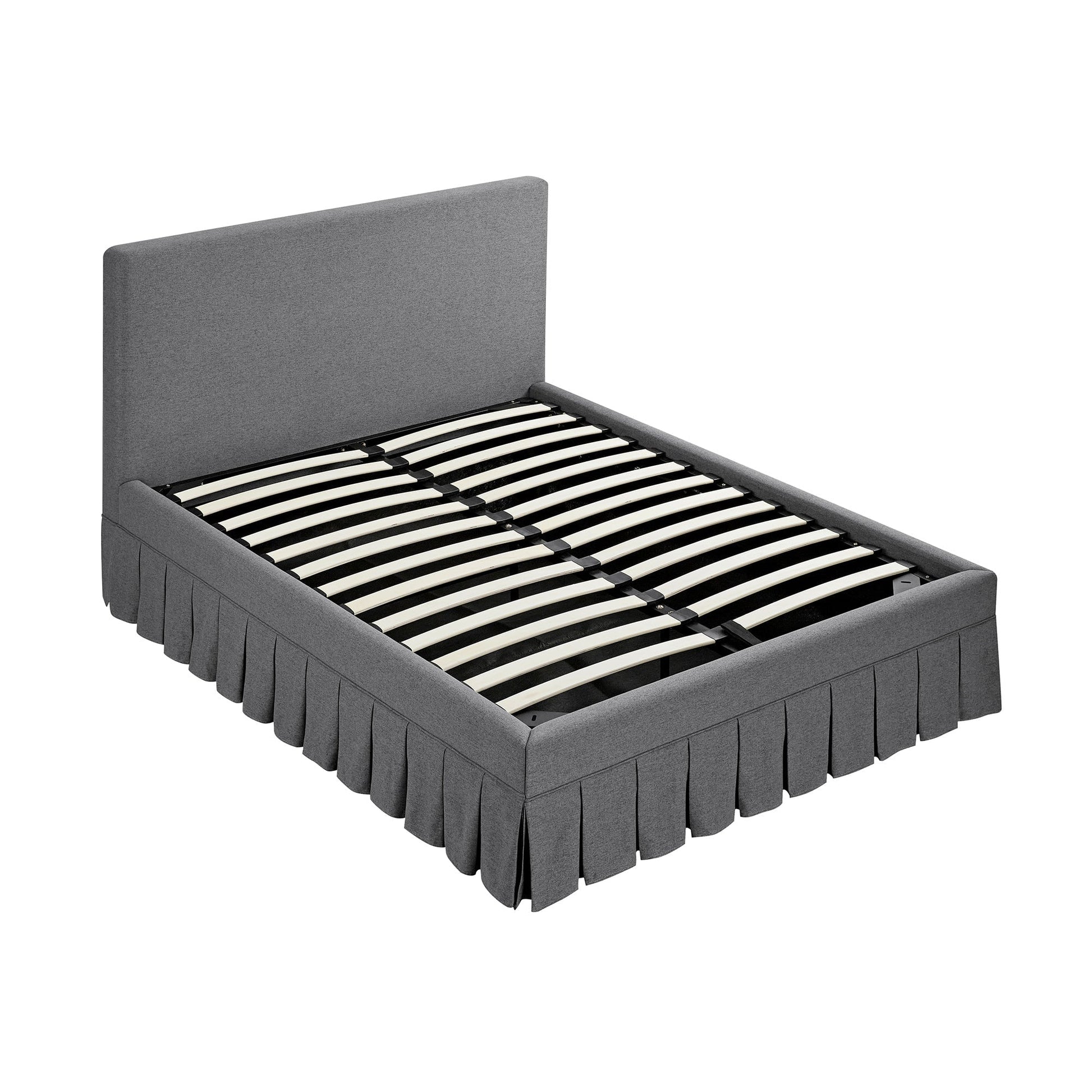 Egerton Box-Pleat Ottoman Bed with Storage, Charcoal Brushed Fabric