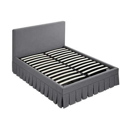 Egerton Box-Pleat Ottoman Bed with Storage, Charcoal Brushed Fabric