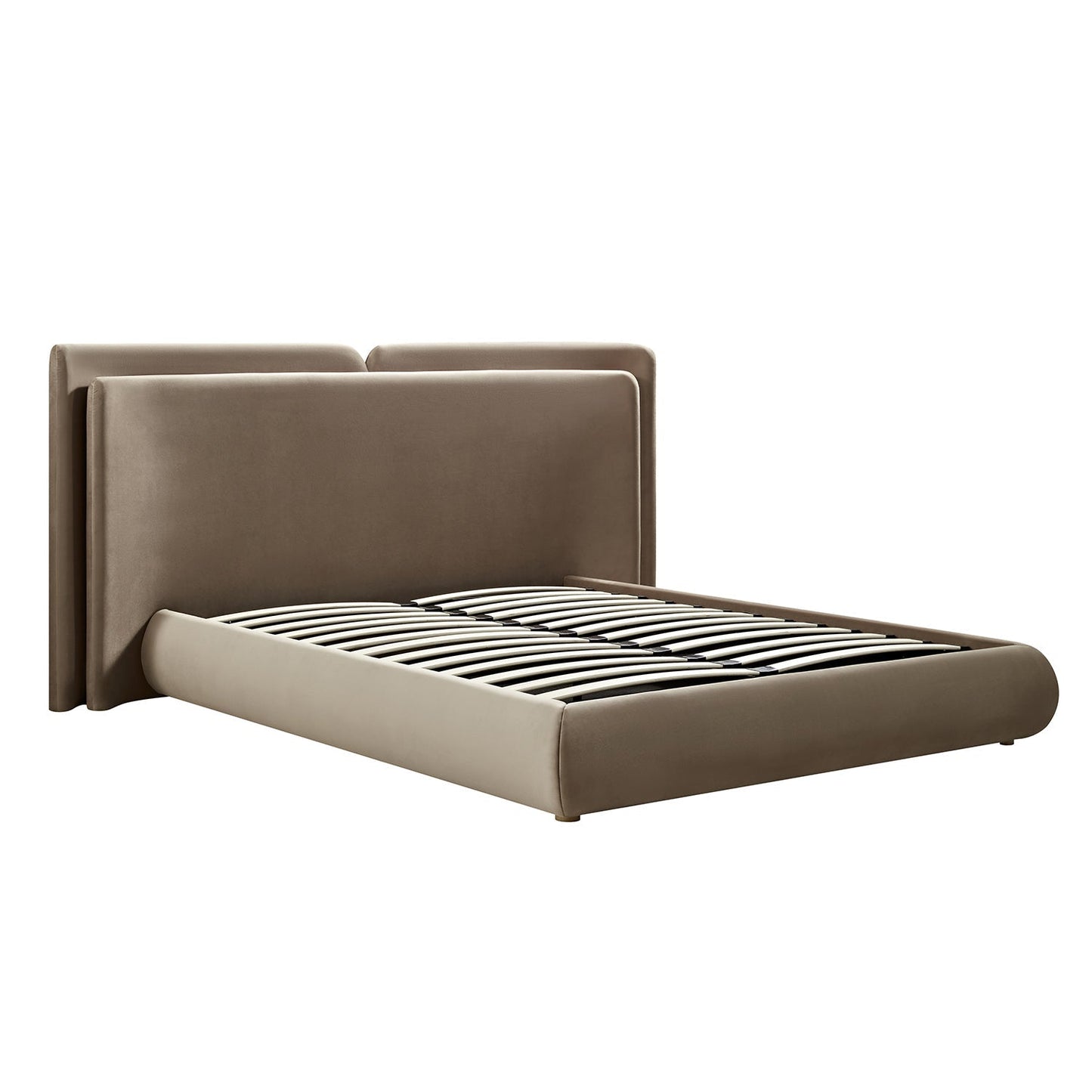 Jolene Layered Wingback Bed with Storage, Taupe Velvet