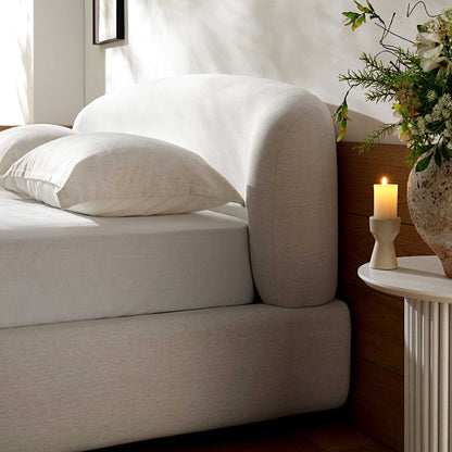Constance Winged Headboard Ottoman Bed with Storage, Beige Linen