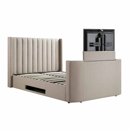 Wilton Warm Stone Fabric TV Bed with Ottoman Storage
