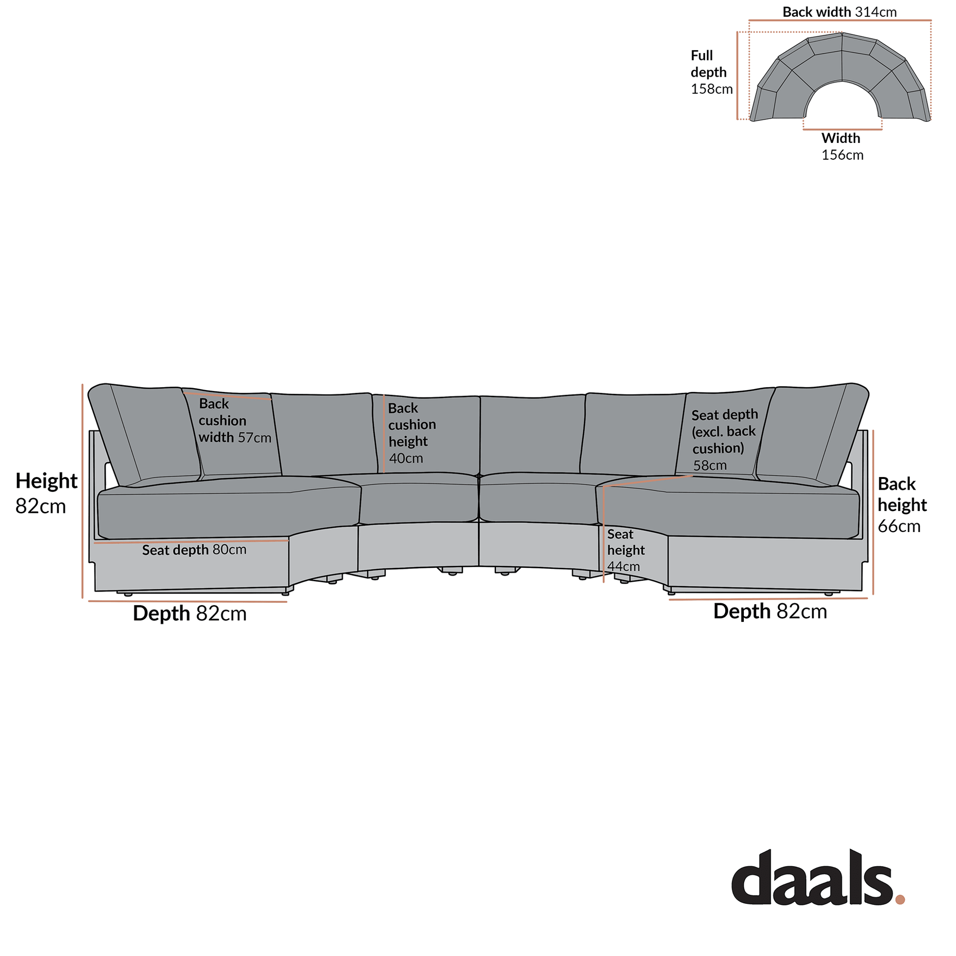 Jardin Aluminium Outdoor Modular Grande 4-Piece Curved Sofa Set, Natural