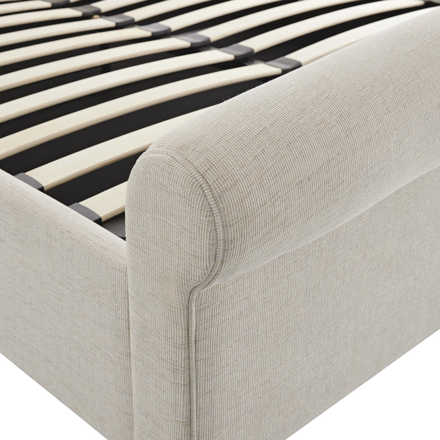 Porchester Ottoman Bed with Storage, Sleigh, Oatmeal Woven Textured Fabric