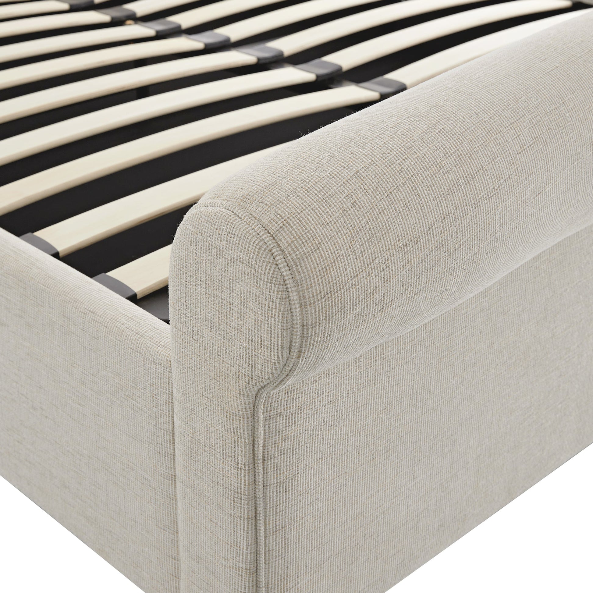 Porchester Ottoman Bed with Storage, Sleigh, Oatmeal Woven Textured Fabric
