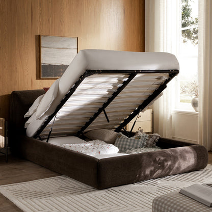 Thera Pillow Headboard Upholstered Bed, Cocoa Chenille