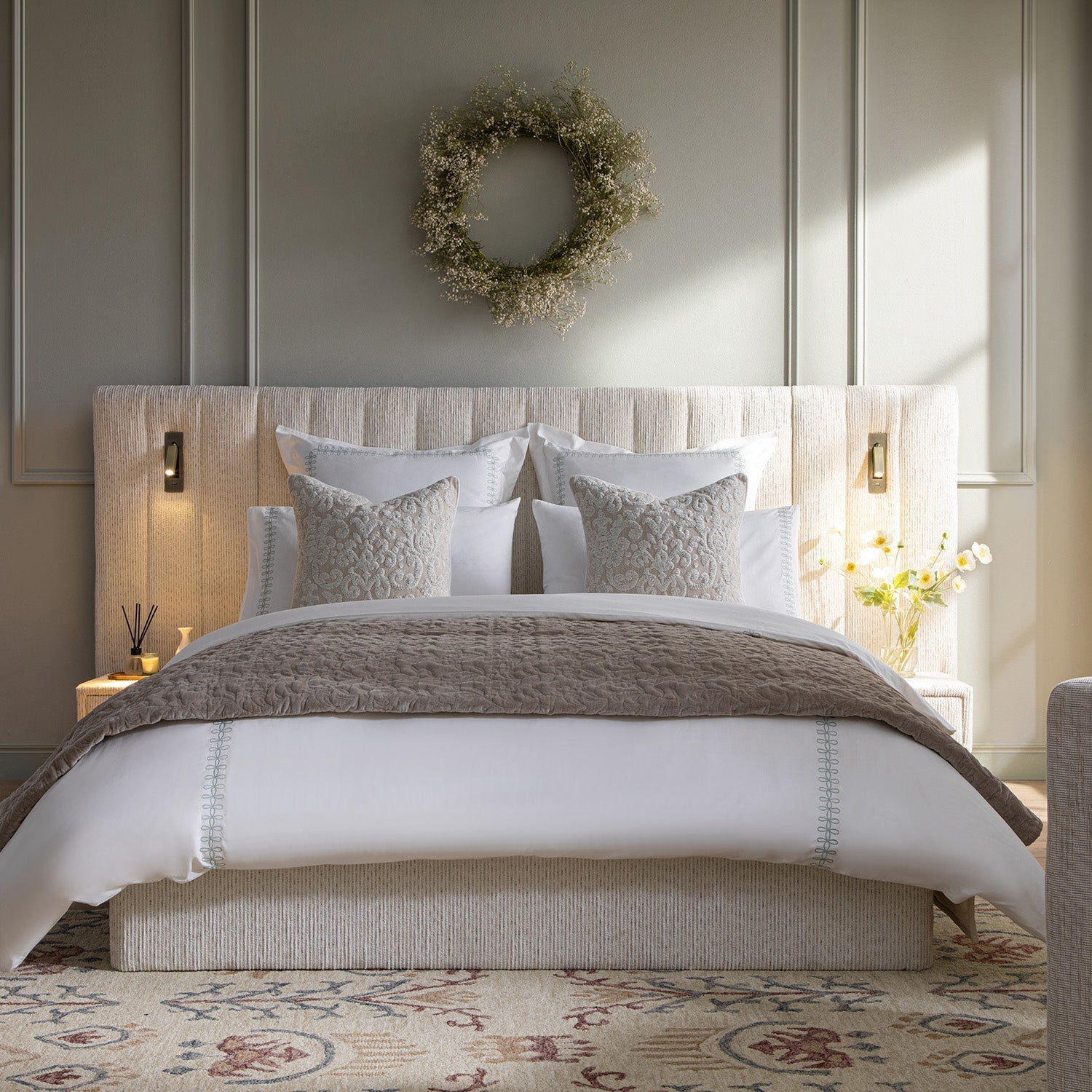 Tremezzo Oversized Ottoman Bed with Storage, Beige Textured Fabric