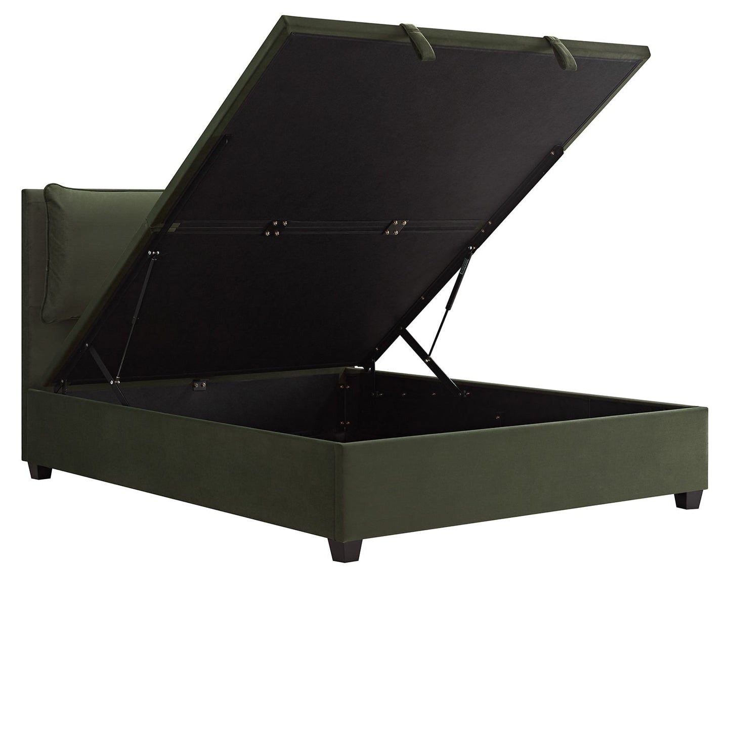 Kricia Upholstered Bed with Storage with Pillow Headboard, Moss Green Velvet