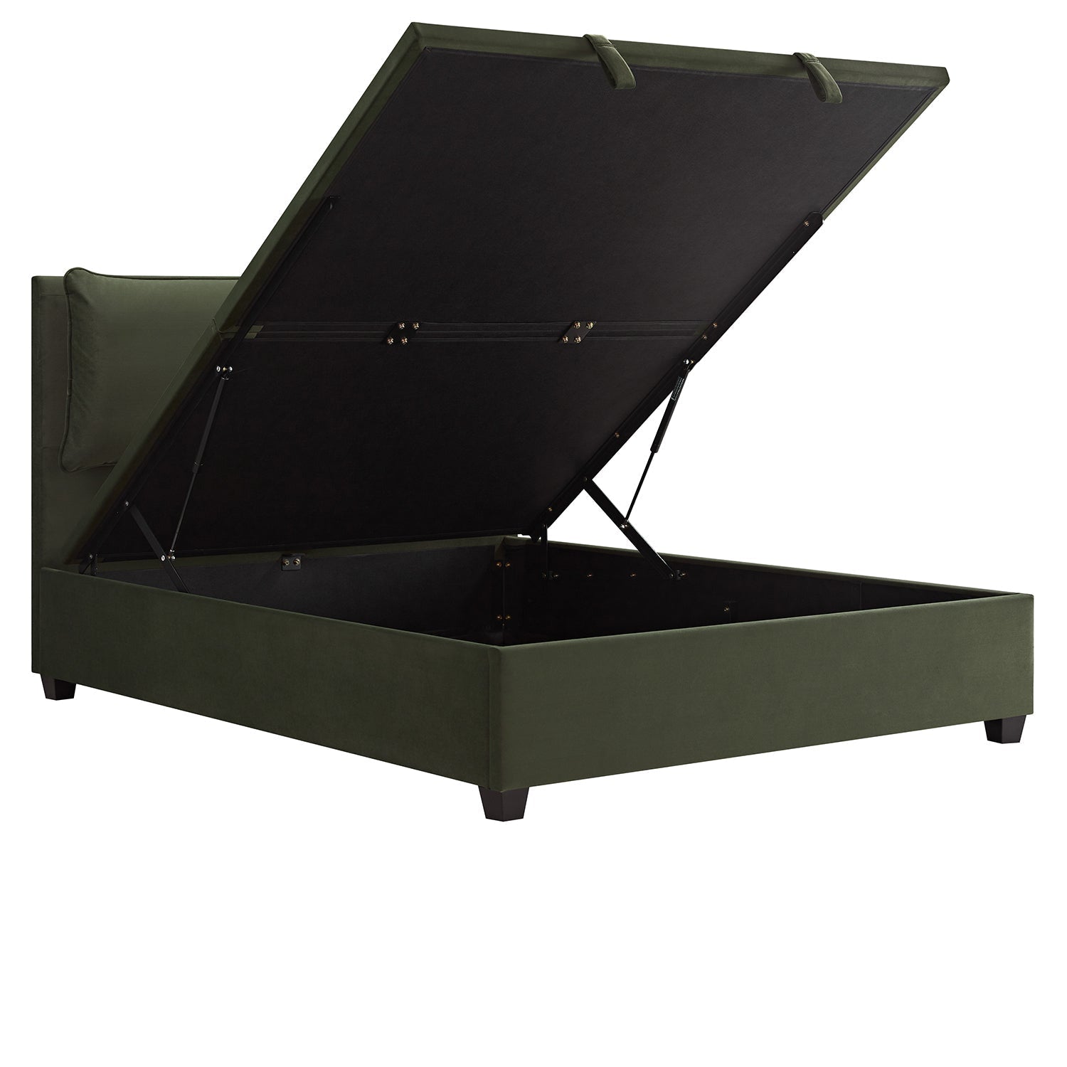 Kricia Upholstered Bed with Storage with Pillow Headboard, Moss Green Velvet