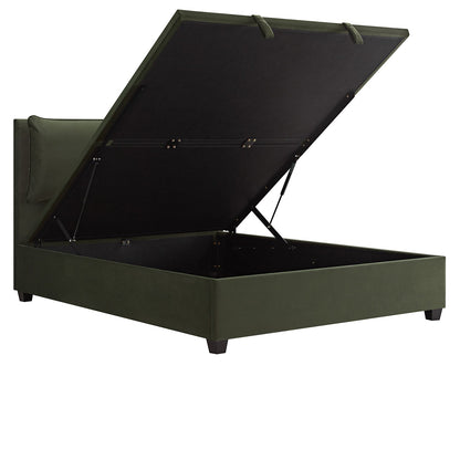 Kricia Upholstered Bed with Storage with Pillow Headboard, Moss Green Velvet