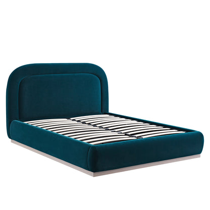 Luella Upholstered Wooden Plinth Base Bed with Storage, Teal Velvet