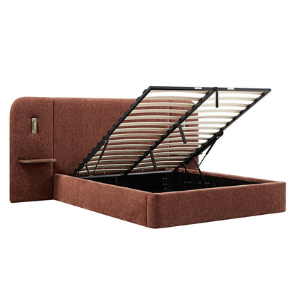 Della Extended Headboard Bed with Storage, Burnt Brick Chenille