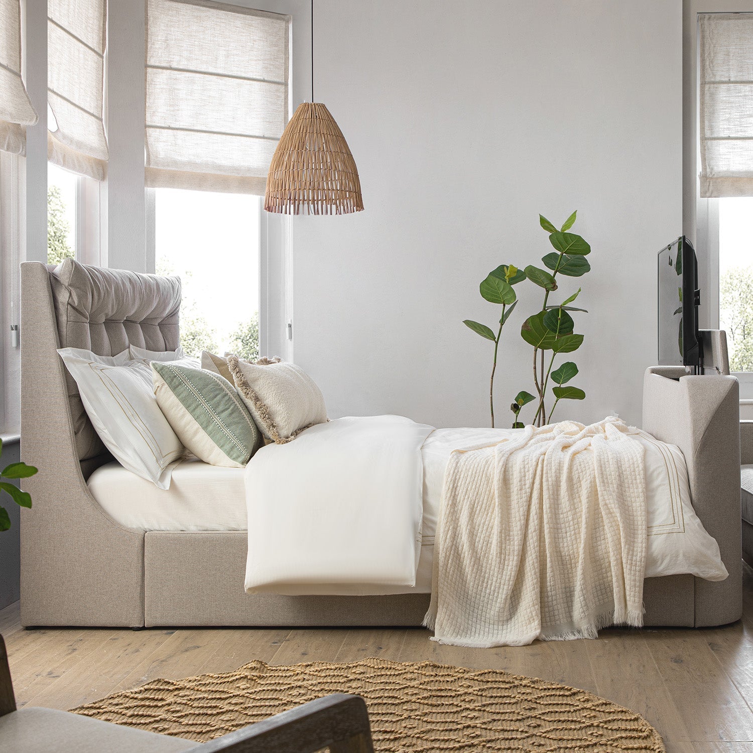 Hadley Stone Fabric TV Bed with Ottoman Storage