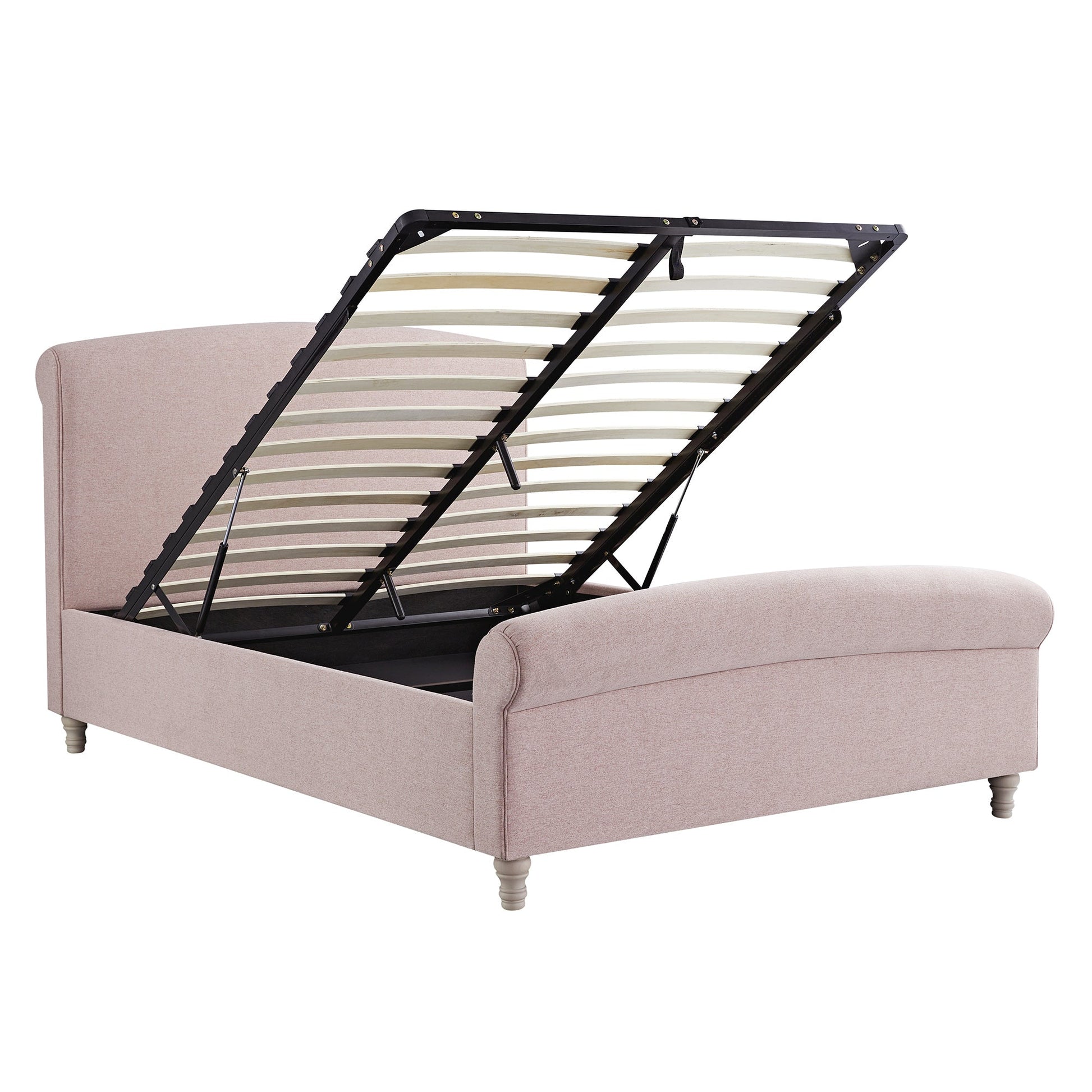 Porchester Ottoman Bed with Storage, Sleigh, Rosewater Pink Fabric