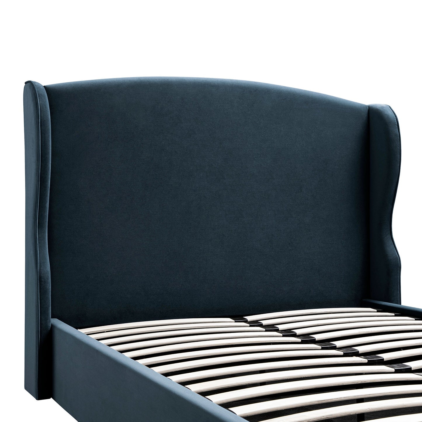 Kimberly Winged Upholstered Bed with Storage, Aegean Blue Velvet